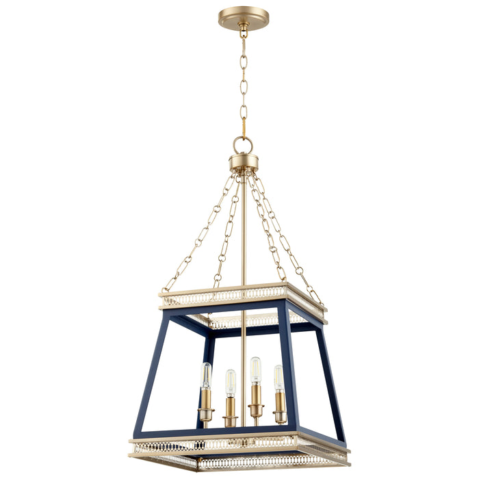 Quorum Home Cyan - 10904 - Four Light Pendant - Blue And Aged Brass