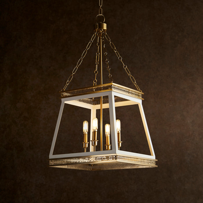 Quorum Home Cyan - 10905 - Four Light Pendant - White And Aged Brass