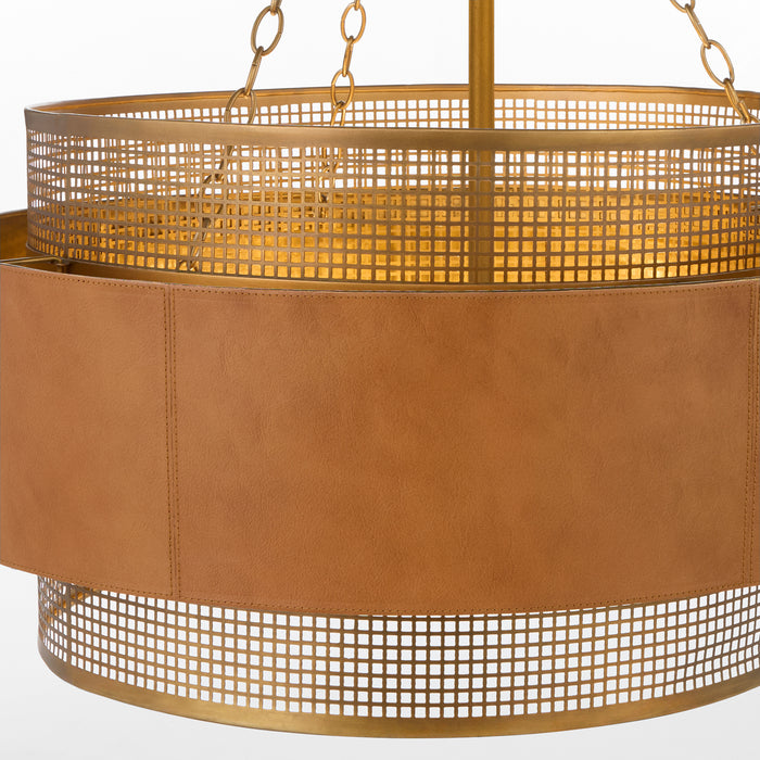 Newcomb Chandelier | Aged Brass - Leather