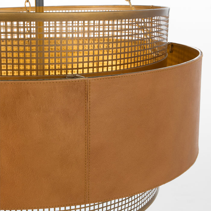 Newcomb Chandelier | Aged Brass - Leather