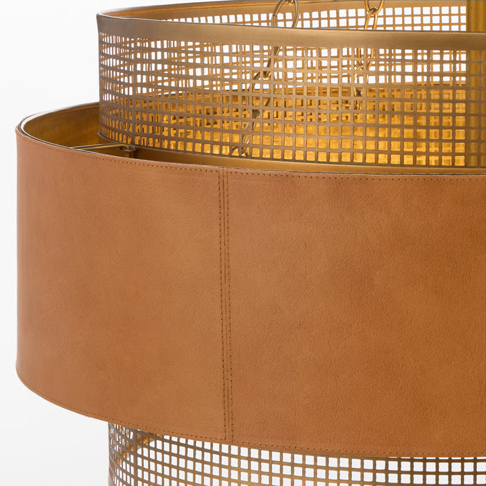 Newcomb Chandelier | Aged Brass - Leather
