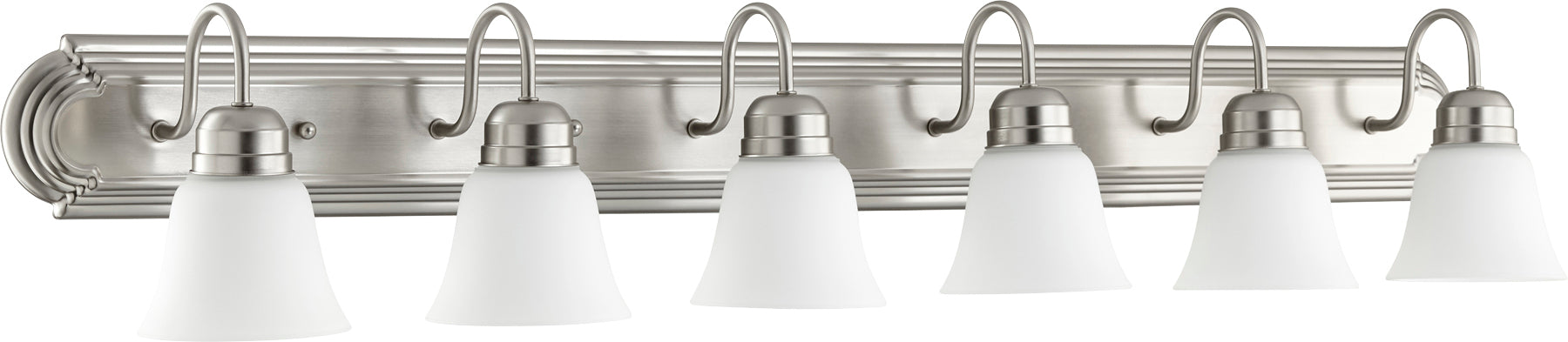 Quorum Home Quorum - 5094-6-65 - Six Light Vanity - Satin Nickel w/ Satin Opal