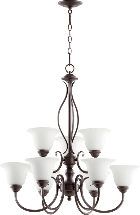 Quorum Home Quorum - 6010-9-186 - Nine Light Chandelier - Oiled Bronze w/ Satin Opal