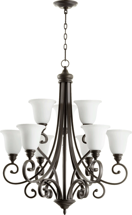 Quorum Home Quorum - 6154-9-186 - Nine Light Chandelier - Oiled Bronze w/ Satin Opal