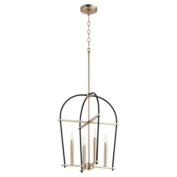 Quorum Home Quorum - 687-4-6980 - Four Light Entry Pendant - Textured Black w/ Aged Brass