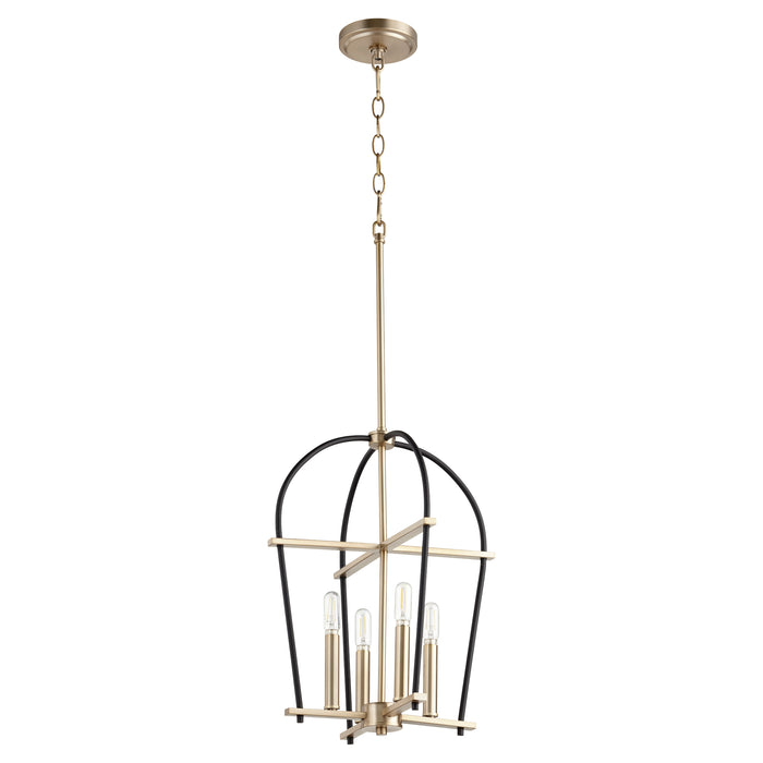 Quorum Home Quorum - 687-6980 - Four Light Entry Pendant - Textured Black w/ Aged Brass