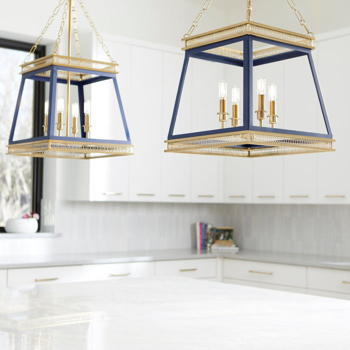 Quorum Home Cyan - 10904 - Four Light Pendant - Blue And Aged Brass