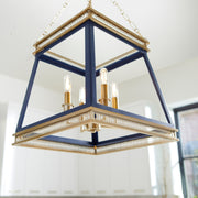 Quorum Home Cyan - 10904 - Four Light Pendant - Blue And Aged Brass