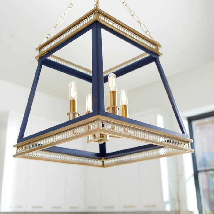 Quorum Home Cyan - 10904 - Four Light Pendant - Blue And Aged Brass