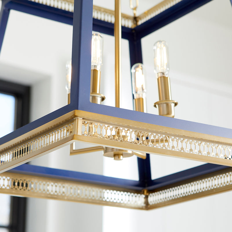 Quorum Home Cyan - 10904 - Four Light Pendant - Blue And Aged Brass