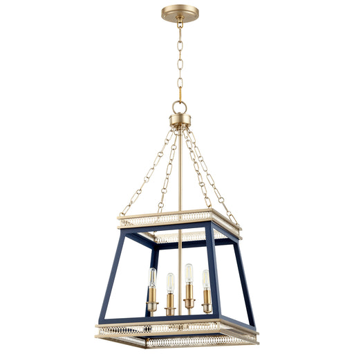 Quorum Home Cyan - 10904 - Four Light Pendant - Blue And Aged Brass