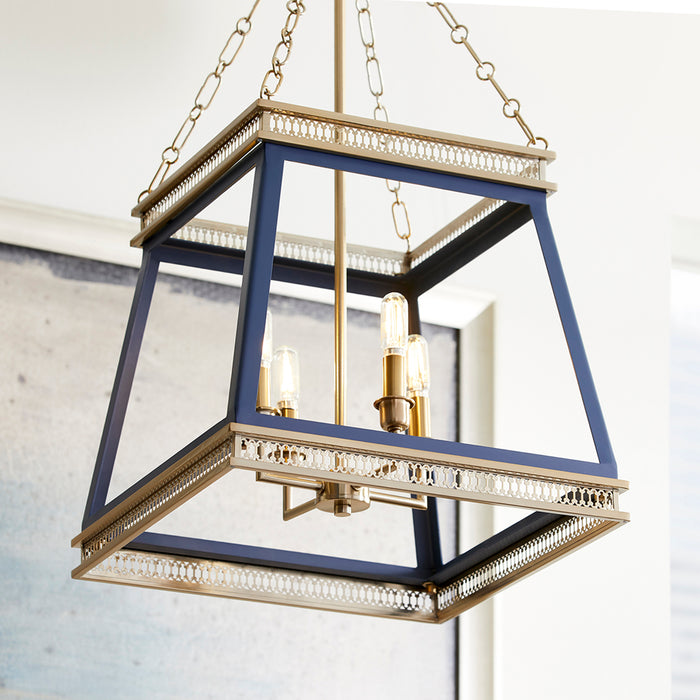 Quorum Home Cyan - 10904 - Four Light Pendant - Blue And Aged Brass
