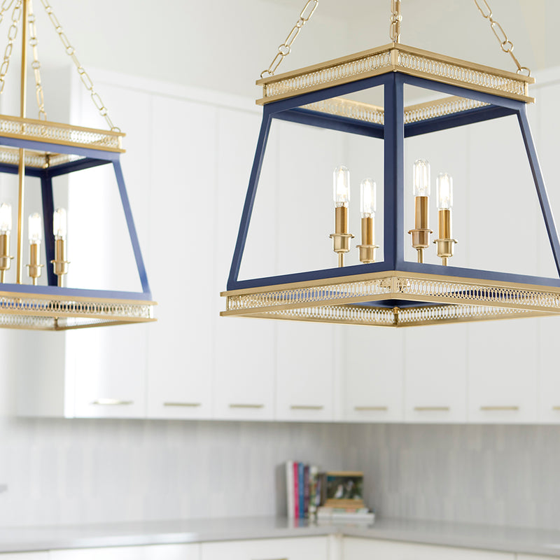 Quorum Home Cyan - 10904 - Four Light Pendant - Blue And Aged Brass