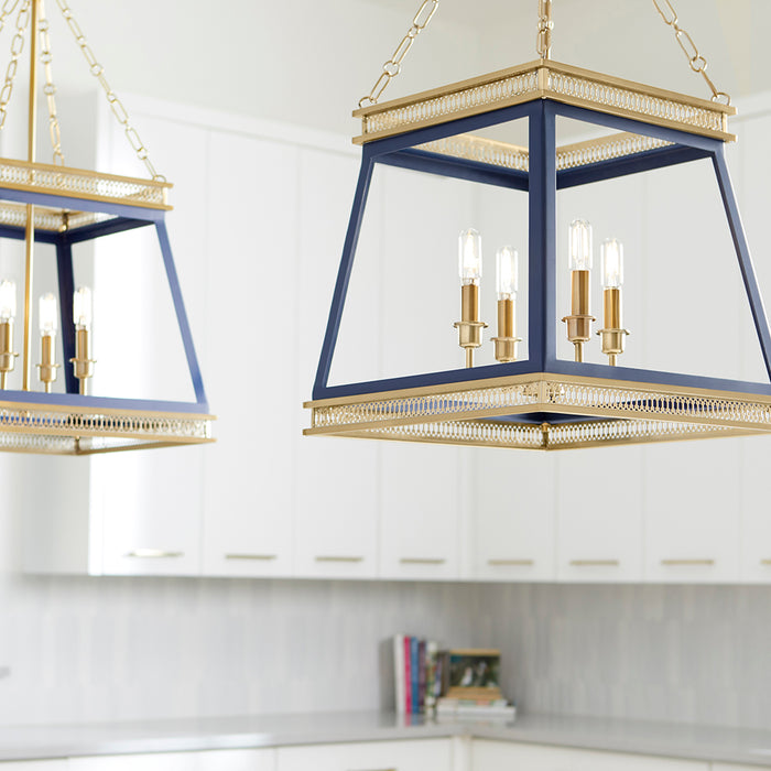 Quorum Home Cyan - 10904 - Four Light Pendant - Blue And Aged Brass