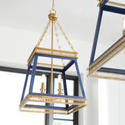 Quorum Home Cyan - 10904 - Four Light Pendant - Blue And Aged Brass