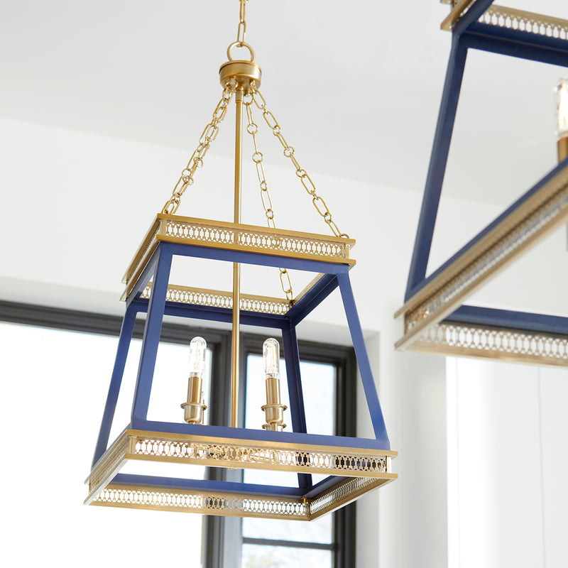 Quorum Home Cyan - 10904 - Four Light Pendant - Blue And Aged Brass