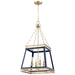 Quorum Home Cyan - 10904 - Four Light Pendant - Blue And Aged Brass
