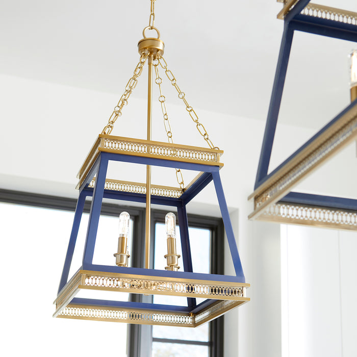 Quorum Home Cyan - 10904 - Four Light Pendant - Blue And Aged Brass