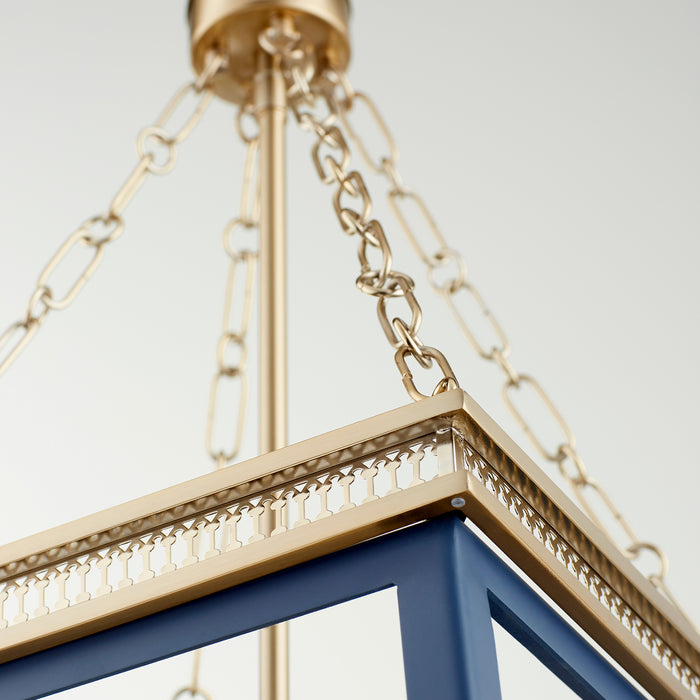 Quorum Home Cyan - 10904 - Four Light Pendant - Blue And Aged Brass