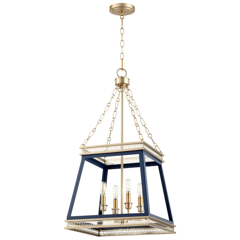 Quorum Home Cyan - 10904 - Four Light Pendant - Blue And Aged Brass