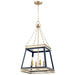 Quorum Home Cyan - 10904 - Four Light Pendant - Blue And Aged Brass