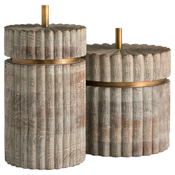 Zucca Box Designed by J Kent Martin | Distressed Taupe | Brass - Wide