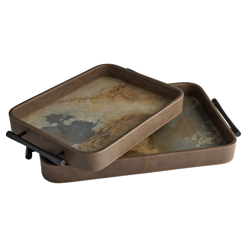 Tesoro Tray Designed by J Kent Martin | Smoke Grey | Slate Veneer | Matte Black - Large