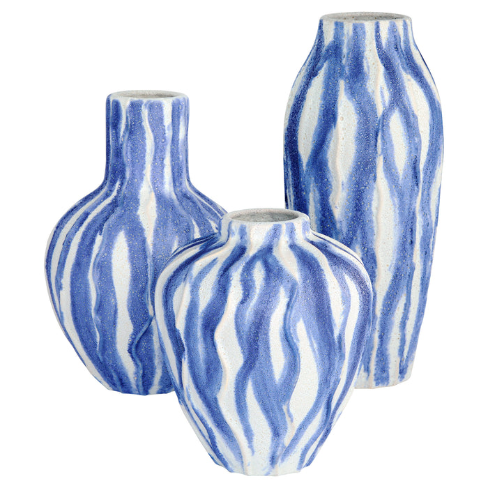 Ripple Vase | Chalk White | Blue - Squat
