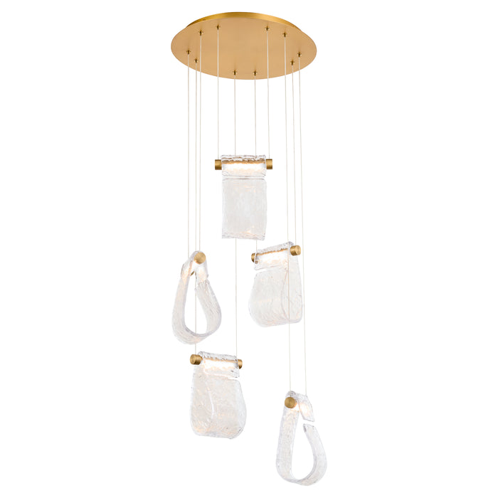 VEER 5 Light Pendant in Aged Brass