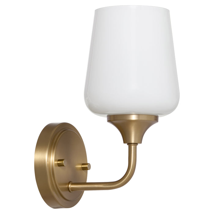 Raymond 1 Light Opal Wall Mount - Aged Brass