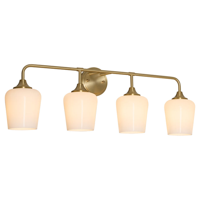 Raymond 4 Light Opal Wall Mount - Aged Brass