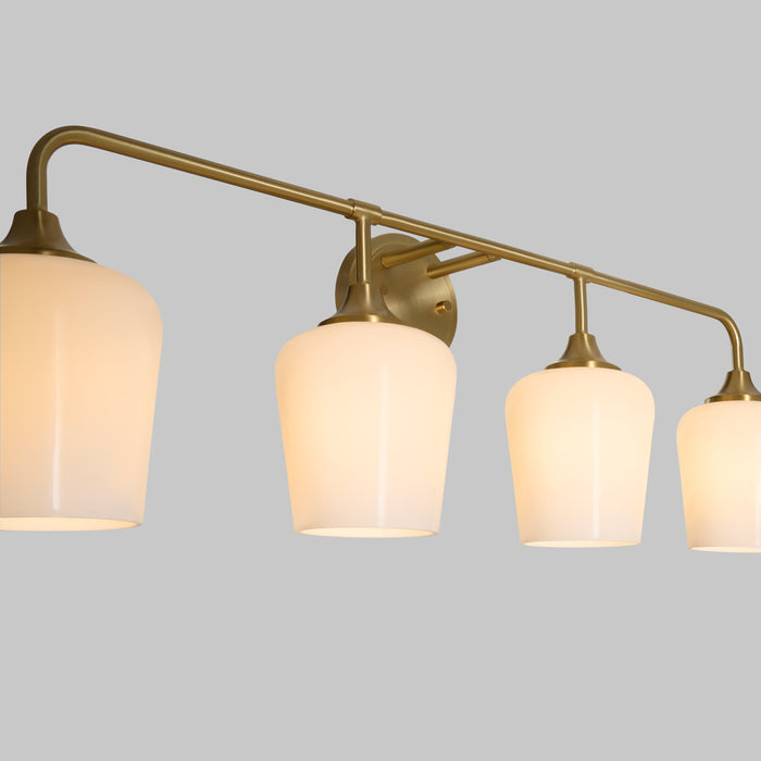 Raymond 4 Light Opal Wall Mount - Aged Brass