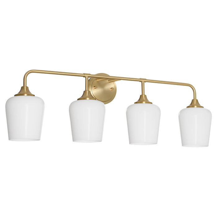 Raymond 4 Light Opal Wall Mount - Aged Brass