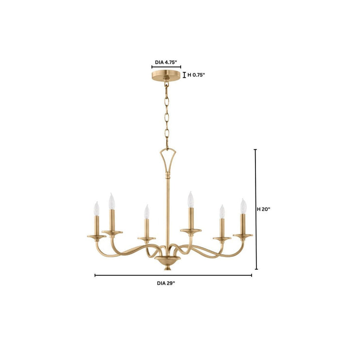 MARYSE 6 Light Chandelier - Aged Brass