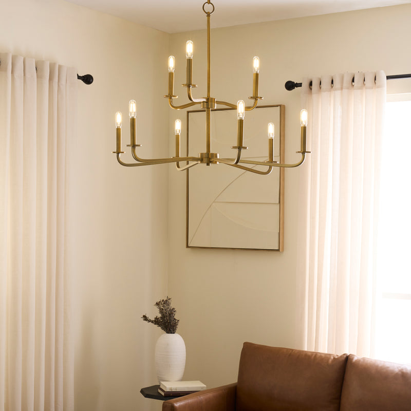 RUTHERFORD 9 Light Chandelier - Brushed Brass