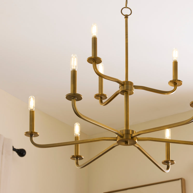 RUTHERFORD 9 Light Chandelier - Brushed Brass