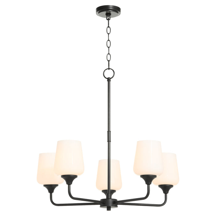Raymond 5 Light Opal Chandelier - Matte Black
