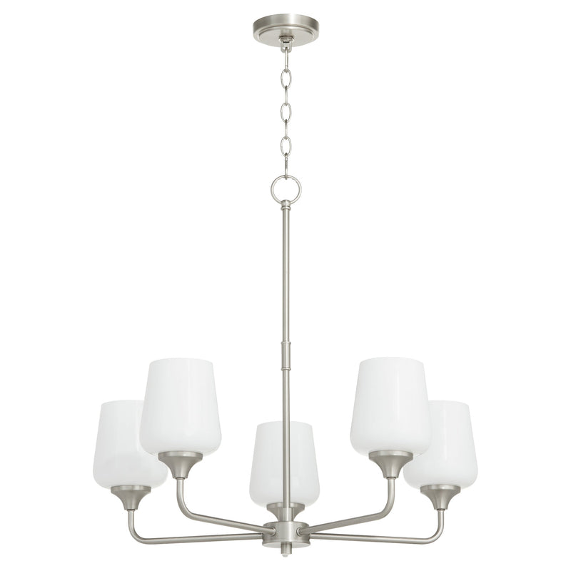 Raymond 5 Light Opal Chandelier - Satin Nickel