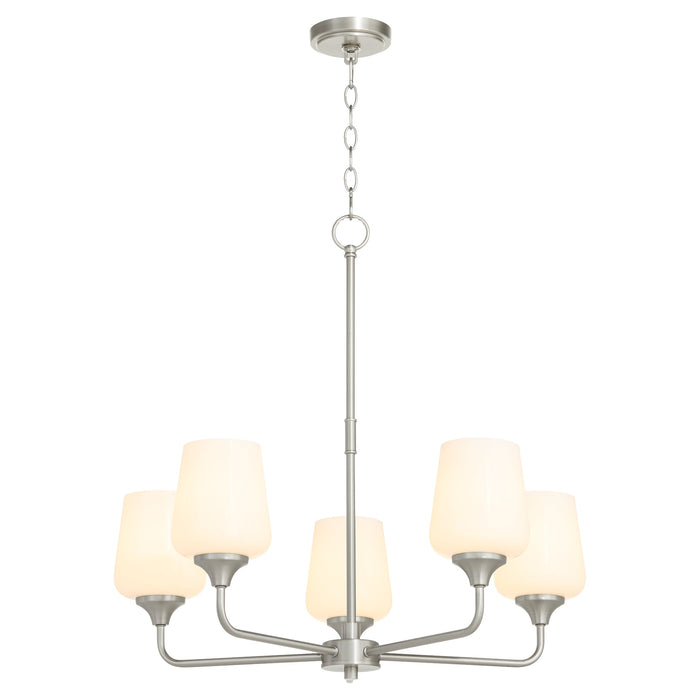 Raymond 5 Light Opal Chandelier - Satin Nickel