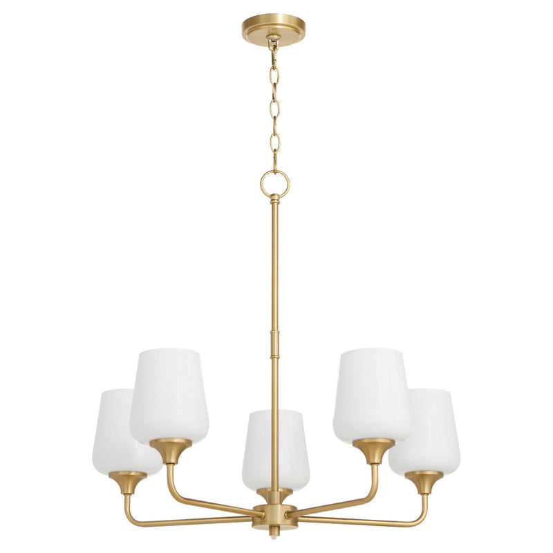 Raymond 5 Light Opal Chandelier - Aged Brass