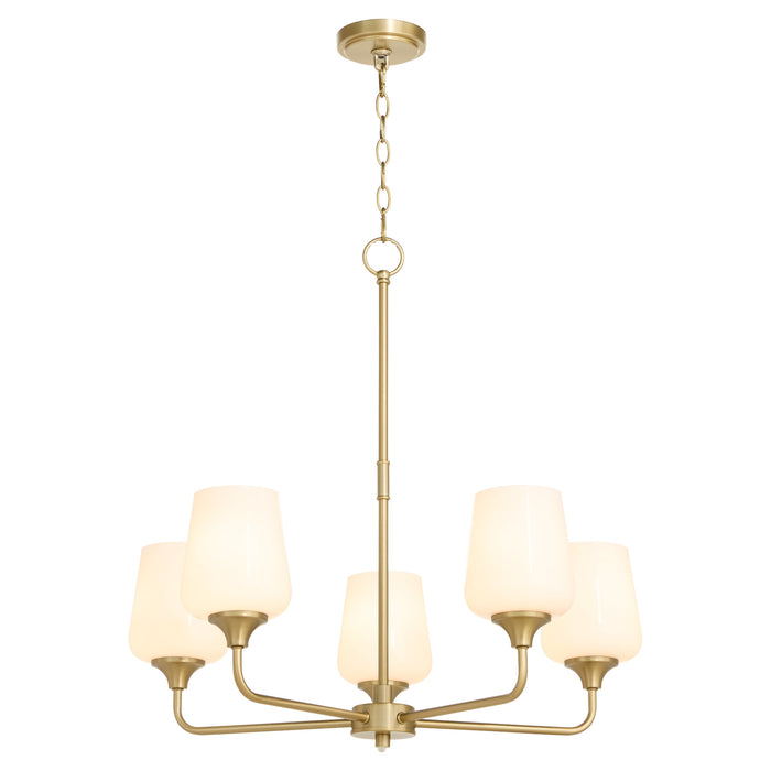 Raymond 5 Light Opal Chandelier - Aged Brass