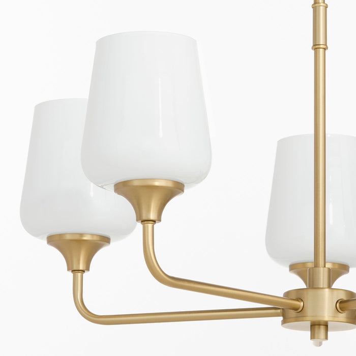 Raymond 5 Light Opal Chandelier - Aged Brass