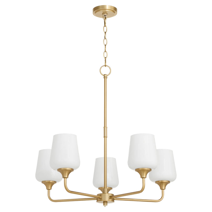 Raymond 5 Light Opal Chandelier - Aged Brass