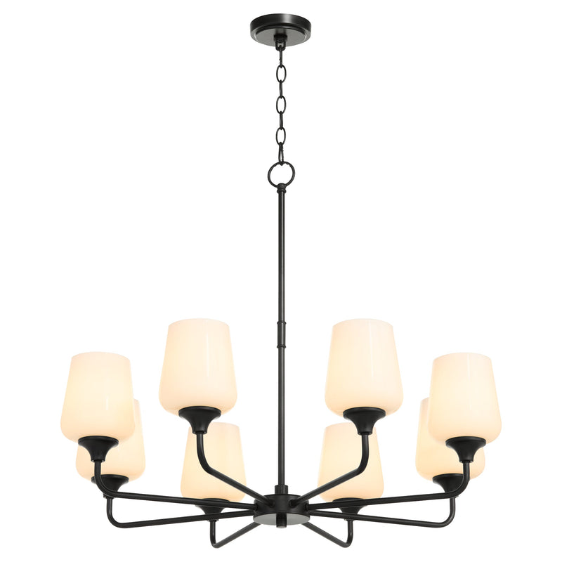 Raymond 8 Light Opal Chandelier - Matte Black