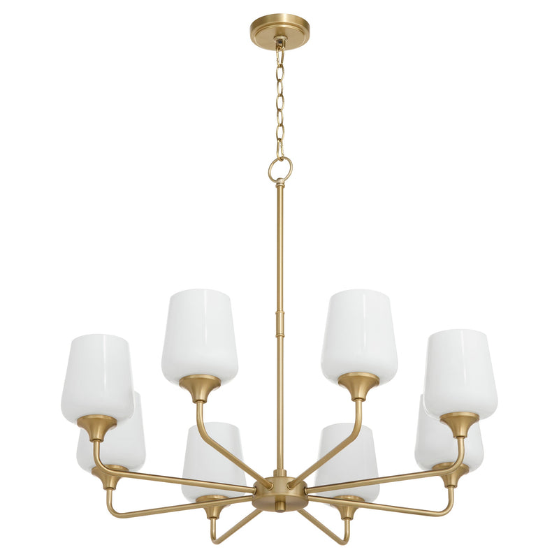 Raymond 8 Light Opal Chandelier - Aged Brass