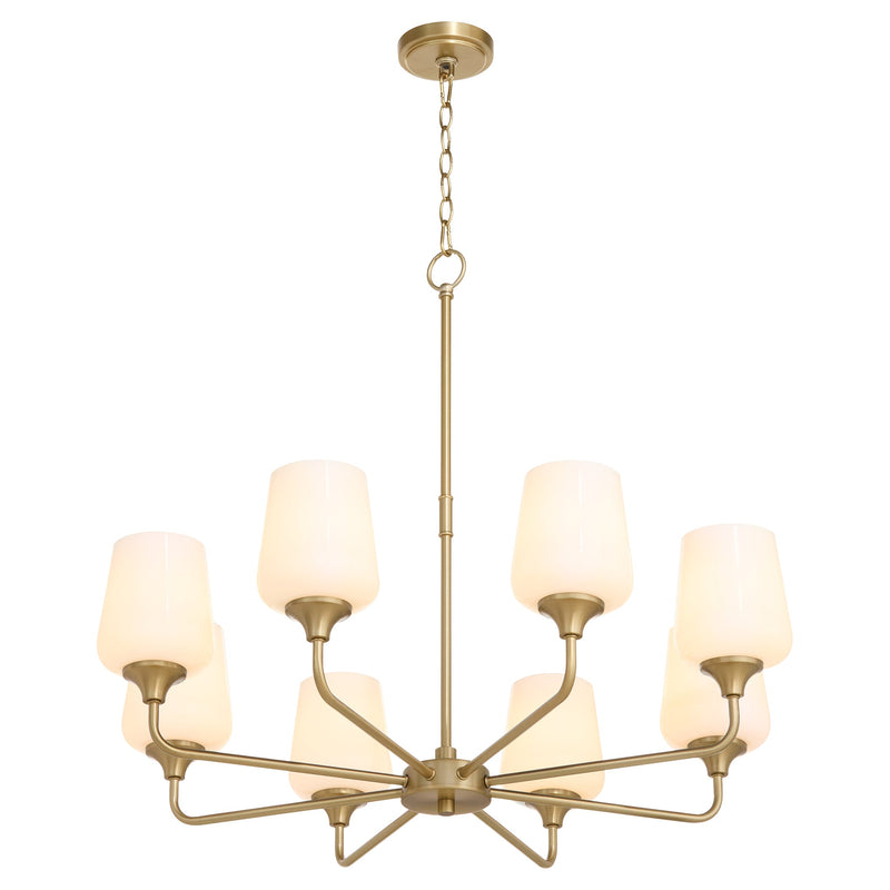 Raymond 8 Light Opal Chandelier - Aged Brass