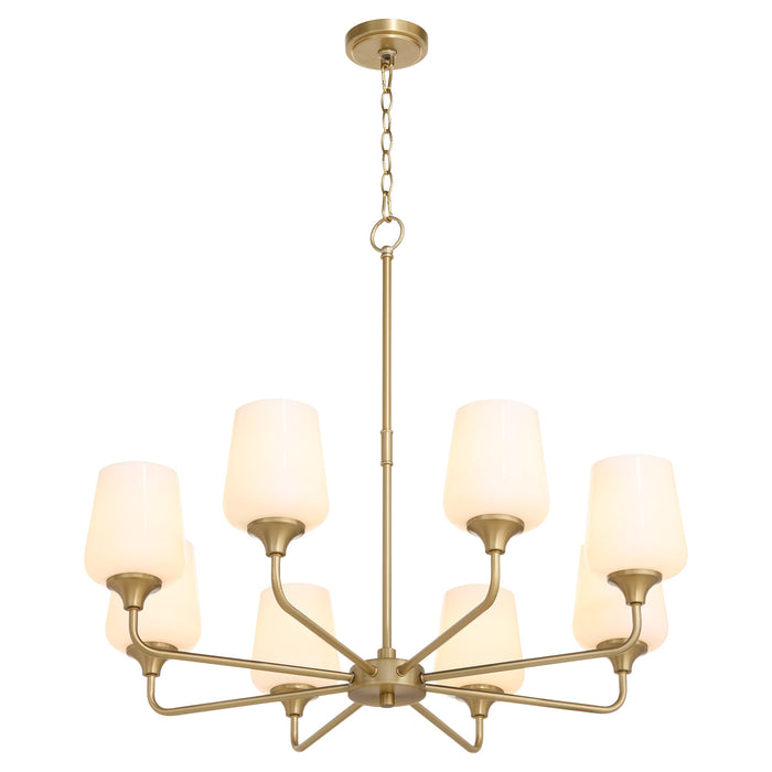 Raymond 8 Light Opal Chandelier - Aged Brass