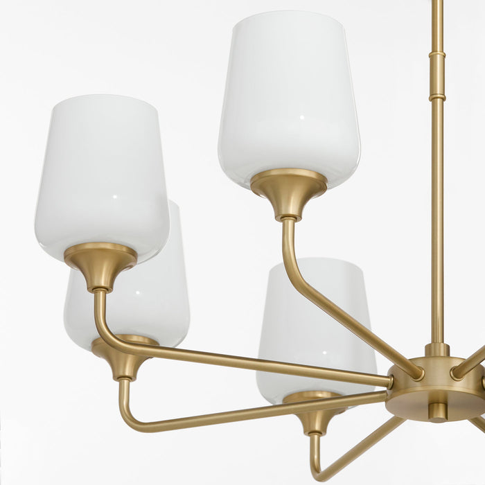 Raymond 8 Light Opal Chandelier - Aged Brass