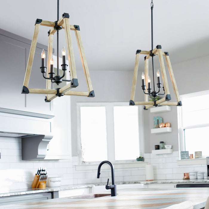 Quorum Home Quorum - 6789-4-69 - Four Light Entry Pendant - Textured Black w/ Driftwood finish