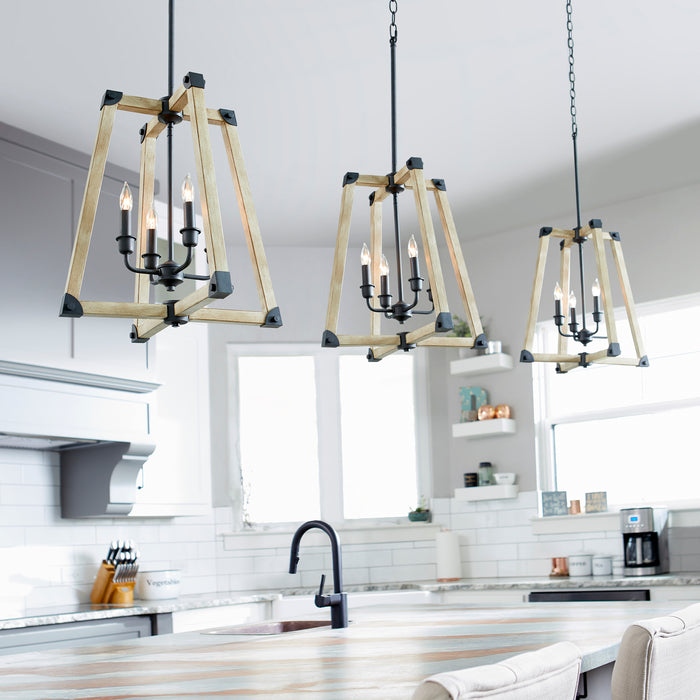 Quorum Home Quorum - 6789-4-69 - Four Light Entry Pendant - Textured Black w/ Driftwood finish